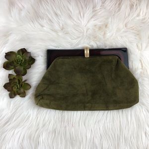 Vintage | Genuine Leather / Suede Green Clutch